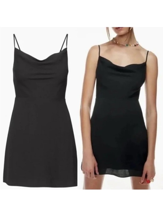 Aritzia Sunday Best Spencer Satin Dress Black Size S Cowl Neck Cocktail LBD 90s - Picture 12 of 16